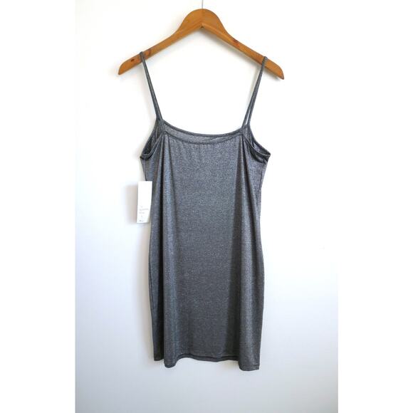 LESLEY EVERS Jo Sparkle Silver Metallic Slip Tank Dress Chemise Garmentory L NWT - Picture 3 of 7